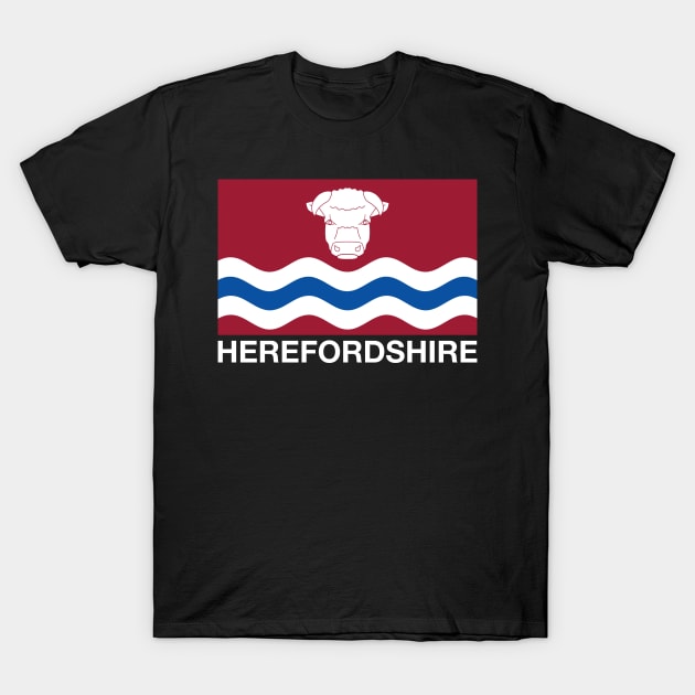 White Bull's Head and Three Wavy Lines Herefordshire Flag T-Shirt by CityNoir